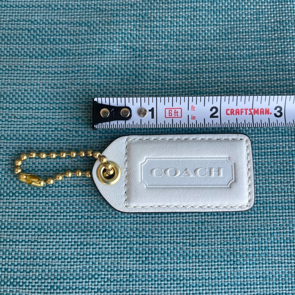 2.5" Large COACH WHITE LEATHER KEY FOB BAG CHARM KEYCHAIN HANGTAG TAG